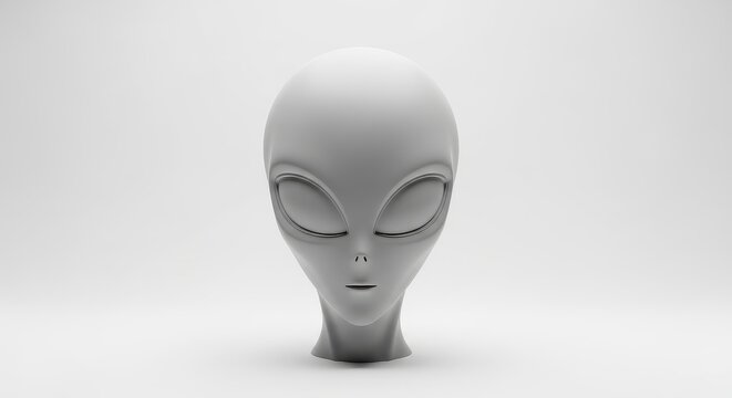 Alien Head Sculpture, Extraterrestrial Humanoid Face, Sci-Fi Concept Art, Grey Alien
