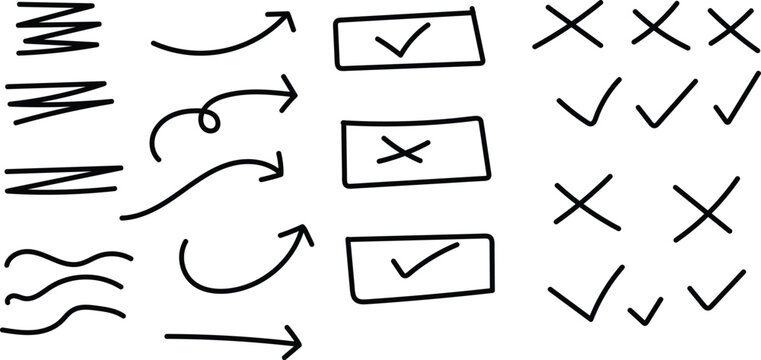 Hand drawn symbols and checkmarks a collection of simple icons