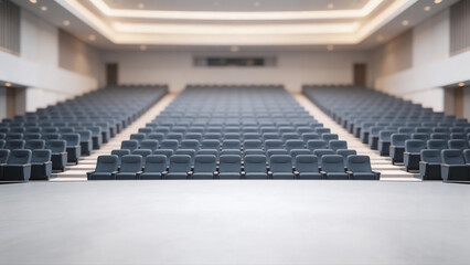 Obraz premium Modern Corporate Convention Center with Empty Blue Seats Viewed from the Stage