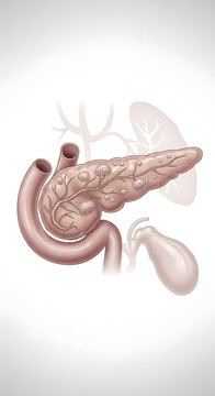 Anatomical Illustration of the Human Pancreas and Digestive System.