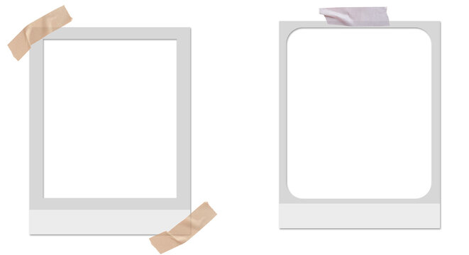Set of polaroid photo frame mockups with masking tape isolated on transparent background png for scrapbook collage and vintage photo templates
