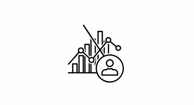 Abstract line art of a bar graph with a trend line and a user icon