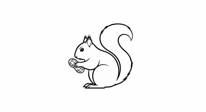 A line-art illustration of a squirrel holding a peanut