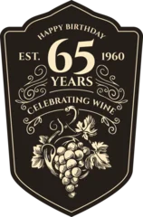Vector custom name label with a bunch of grapes and calligraphic inscriptions on a background in vintage style. Anniversary or birthday. Possibility to enter the anniversary date. No ai © paseven