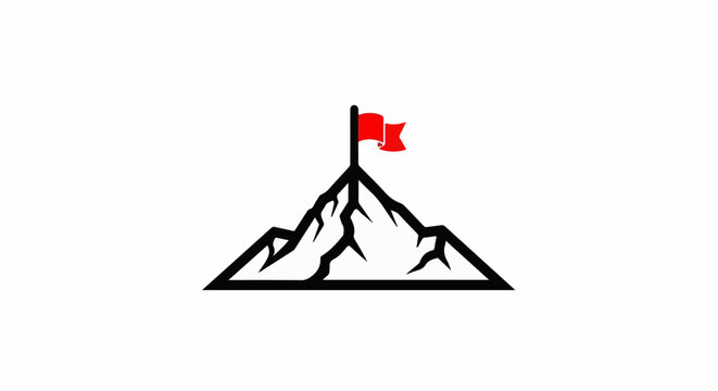 A simple graphic depicts a mountain peak with a flag waving from the summit