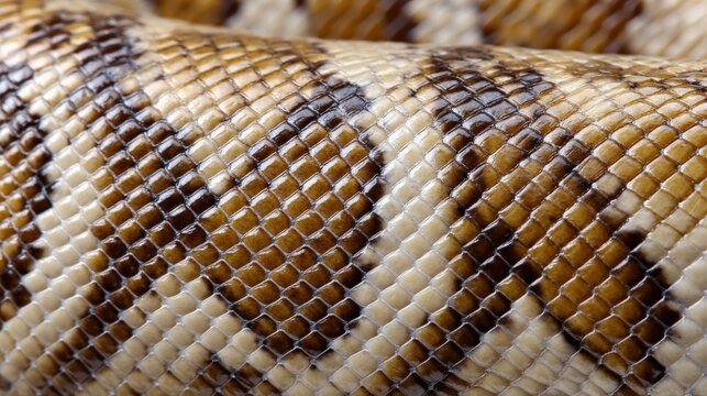 Close-up of brown and beige python skin with detailed scale patterns