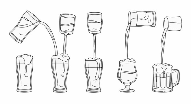 An artistic illustration depicts multiple glasses of frothy liquid being poured