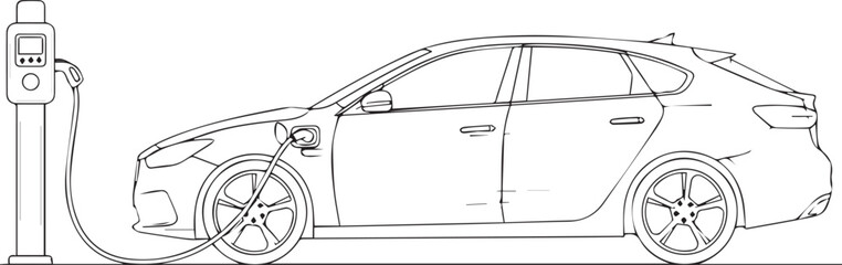 Obraz premium Electric car charging station illustration clean energy vehicle connection
