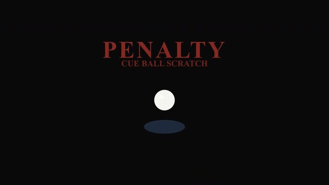 Displays a penalty cue ball scratch graphic on a black background. Suitable for billiardsthemed designs, sports graphics, gaming visuals.