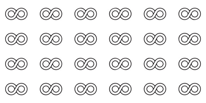 Grid of double line infinity symbols on white background