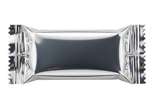 Single candy bar in silver metallic foil wrapper