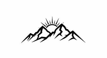 Fototapeta premium Stylized black mountain peaks silhouette with sun rays emerging from behind