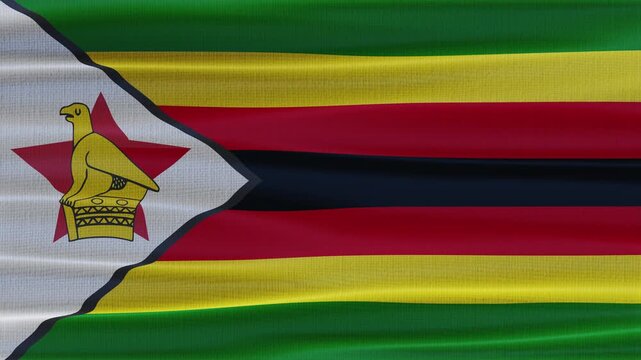 Zimbabwe flag waving in the wind with high quality fabric texture