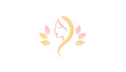 Fototapeta premium Silhouette of a woman with long hair and leaves, minimalist design