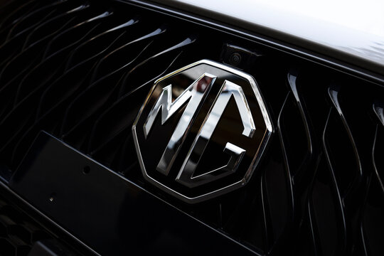 December 26, 2024, Chiang Rai, Thailand - Modern car grille with MG logo front design automotive technology and brand identity concept