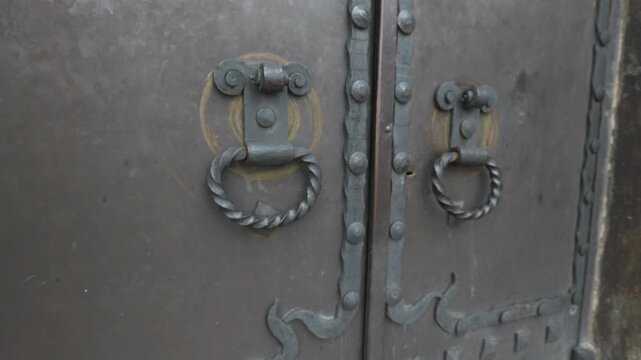 Antique Metal Door With Wrought Iron Ring Handles