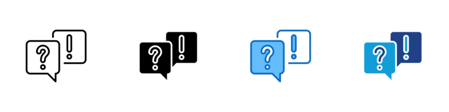 Question Alert Multiple Style Icon Design Vector - Speech bubbles with question and exclamation marks representing inquiry handling, issue reporting, and problem notification