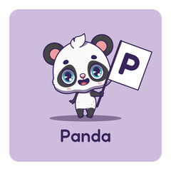 Naklejka premium Cute panda holding flag with letter P for fun educational purposes, illustrations