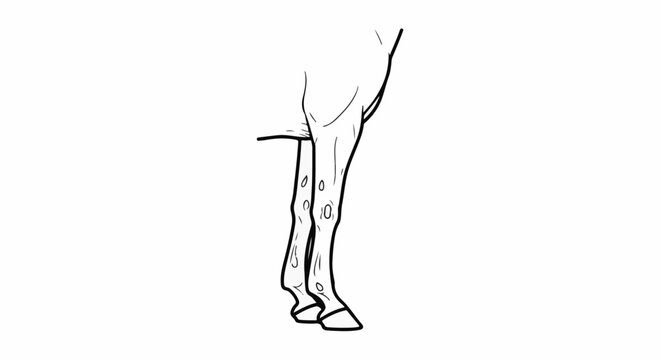 Drawing of a horse's hind legs, showing hooves and markings