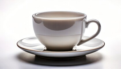 Fototapeta premium Elegant white teacup and saucer filled with creamy milk.