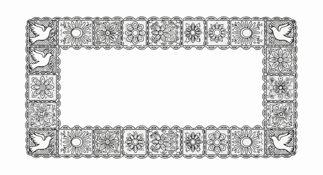 Decorative border with doves and floral motifs in a tessellated pattern