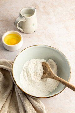 Pancake ingredients in a bowl being mixed 