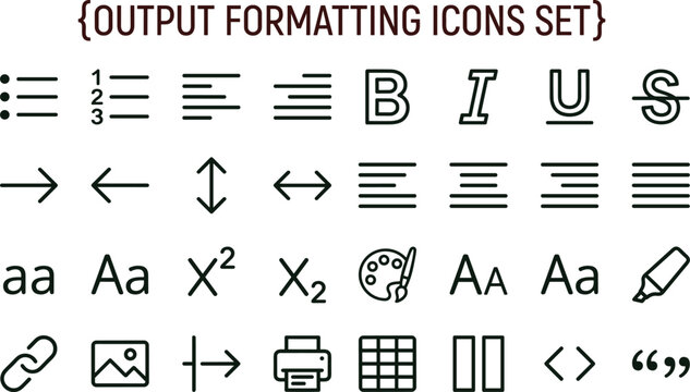 Minimal outline text formatting editor icon set collection for typography alignment styling web mobile interface UI editable stroke vector symbols