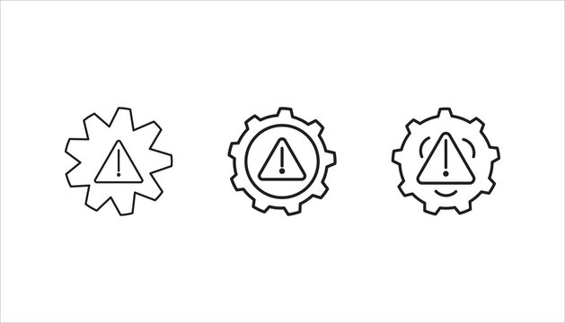 thin line failure icon set, with broken operational process. concept of repair or maintenance symbol. vector illustration on white background