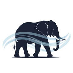 Fototapeta premium Elephant Silhouette with Abstract Blue Waves Graphic