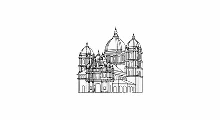 Fototapeta premium Black and white sketch of a grand, multi-domed building