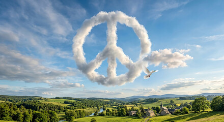 Obraz premium The symbol of Peace is in the sky, in the shape of a cloud, Peace Concept