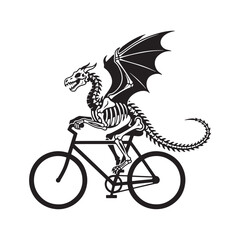 Obraz premium Skeleton Dragon Riding a Bicycle Silhouette on Skeleton Silhouette White Background cycling
