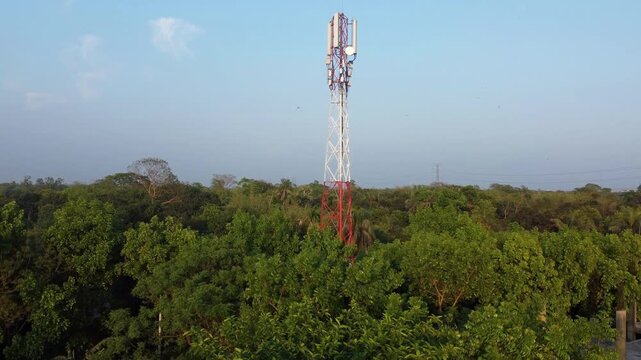 Telecommunication Tower and Mobile Network Antenna in Rural Environment