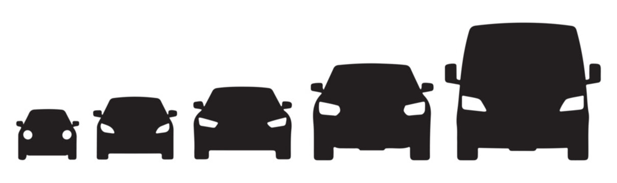 Five Different Car Silhouettes in a Row Front View