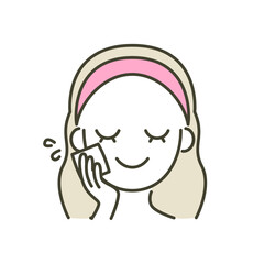 Obraz premium 頬をケアする女性のスキンケアアイコン（保湿）