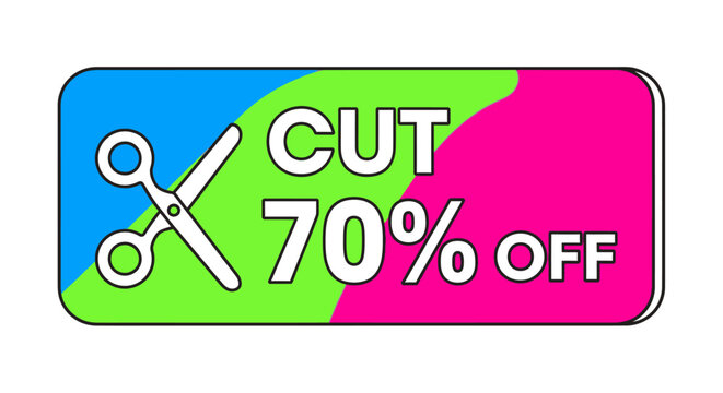 Cut 70% Off Sale Tag with Scissors Icon