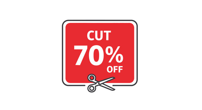 Cut 70% Off Sale Tag with Scissors Icon - Discount Promotion