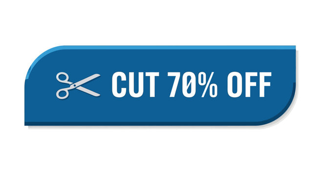 Cut 70% Off Discount Button with Scissors Icon - Sale Promotion