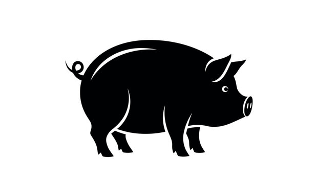 Black silhouette of a pig a minimalist farm animal illustration