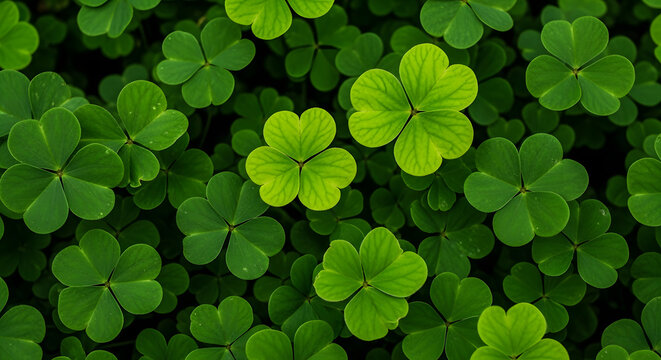 A lush carpet of vibrant green clover leaves with a few bright yellow ones in the center
