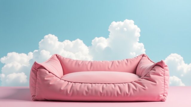 A pink dog bed sits on a pink surface