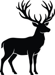 Fototapeta premium Black silhouette of a deer with large antlers standing alone