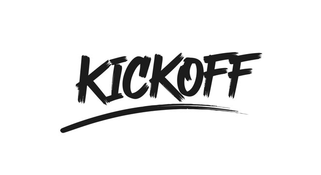 Kickoff handwritten text with underline, brush stroke effect, black ink on white background