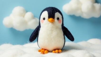 Fototapeta premium A cute penguin sits atop a snowy surface, perfect for winter-themed designs or illustrations