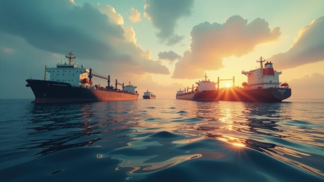 A scene showing two ships sailing on the water, possibly a serene or peaceful moment