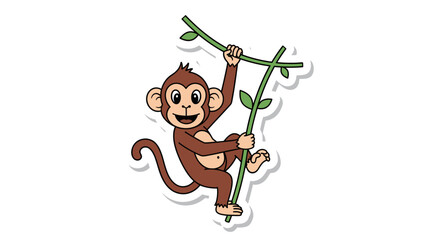 Cute cartoon monkey swinging on a vine, jungle animal illustration © Free vector