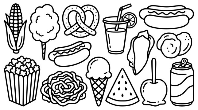 Various food items and snacks illustration vector graphic