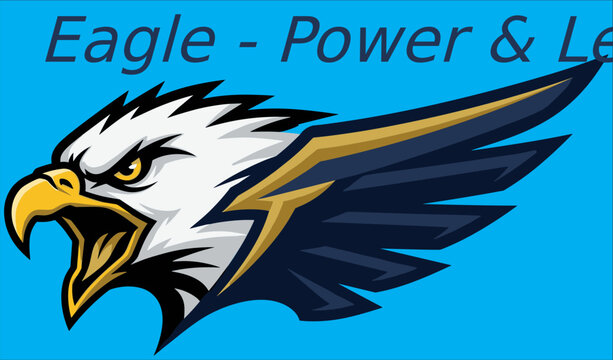Aggressive Eagle Head Mascot Vector, Clean Line Sports Emblem, Solid Color Animal Illustration