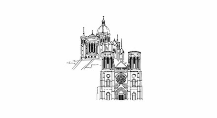 Obraz premium Ornate basilica structure with domed roof, spires and rose window