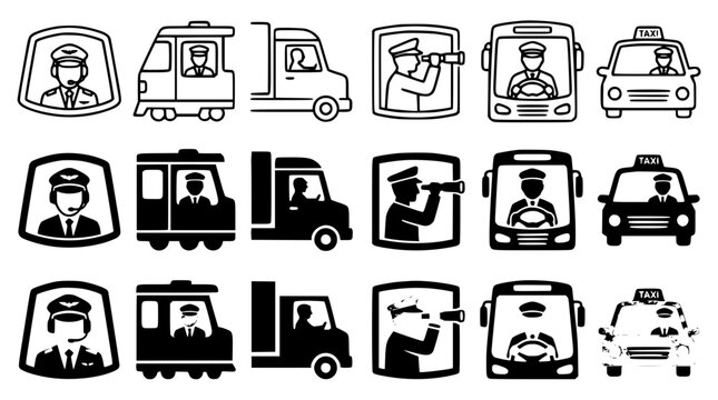 Vector graphic illustration of various driver icons and vehicles